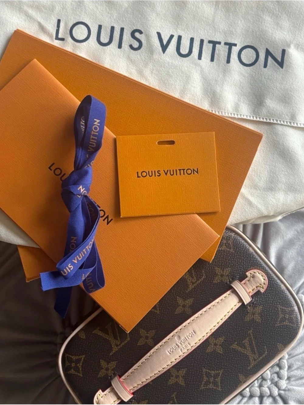 Louis Vuitton Brown Monogram Cosmetic Pouch with Pink Vachetta Strap